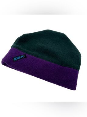 Vintage 90s Bula Fleece Beanie Two Tone Green Purple Snowboard Ski Made in USA